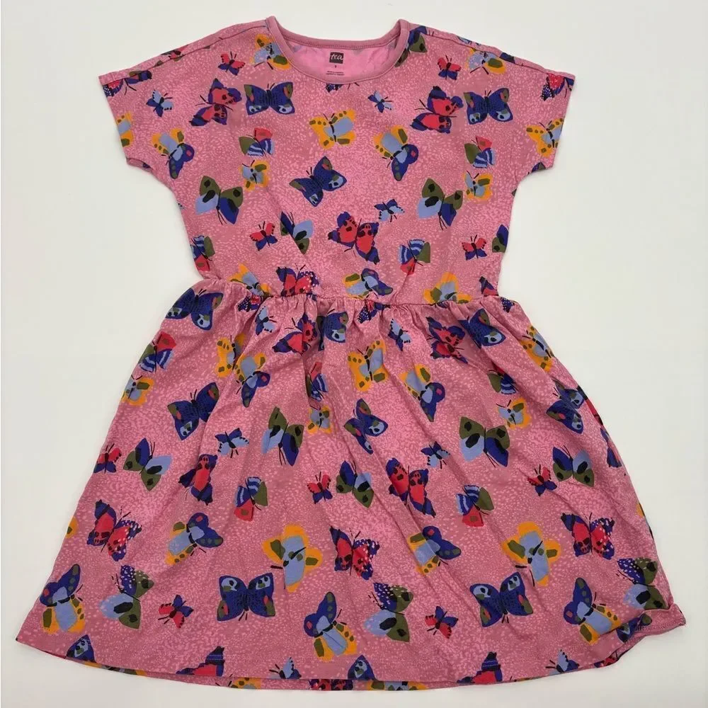 Tea | short sleeve twirl dress | Pink Butterfly Kids Dress